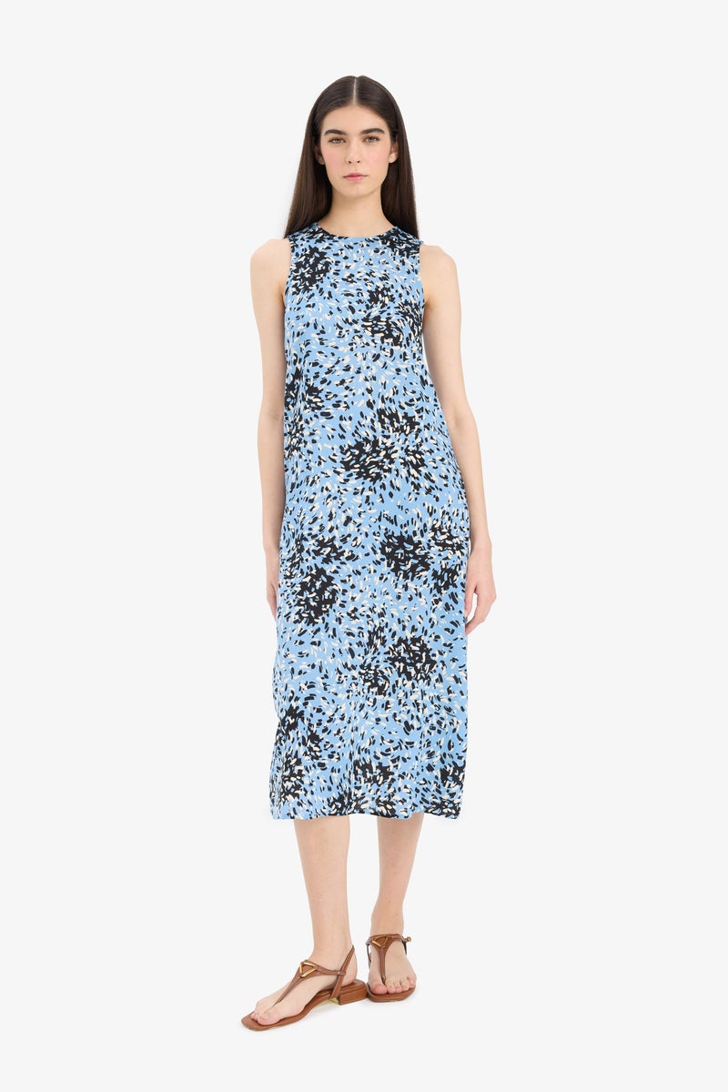 DeFacto Blue Woman Crew Neck Floral Sleeveless Midi Dress Casual - Image 3